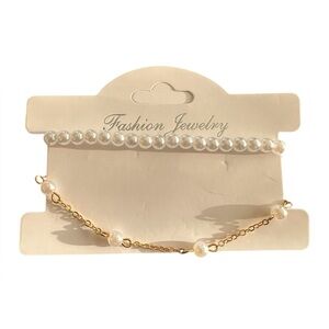 Pearl and Gold and Pearl Accented 2 Piece Bracelet Set